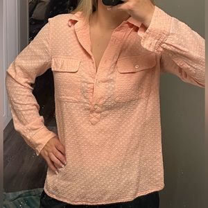Madewell Peach Swiss Dot Popover Blouse